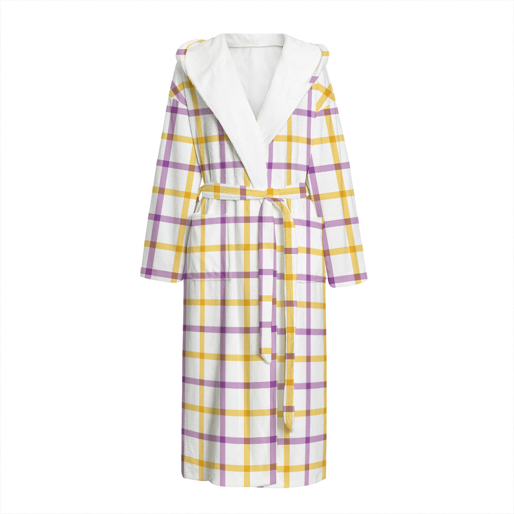 Yellow And Purple Tattersall Print Hooded Bathrobe