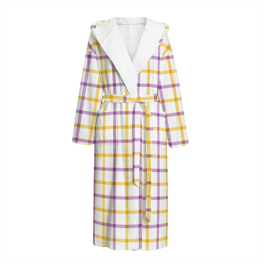 Yellow And Purple Tattersall Print Hooded Bathrobe