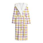 Yellow And Purple Tattersall Print Hooded Bathrobe