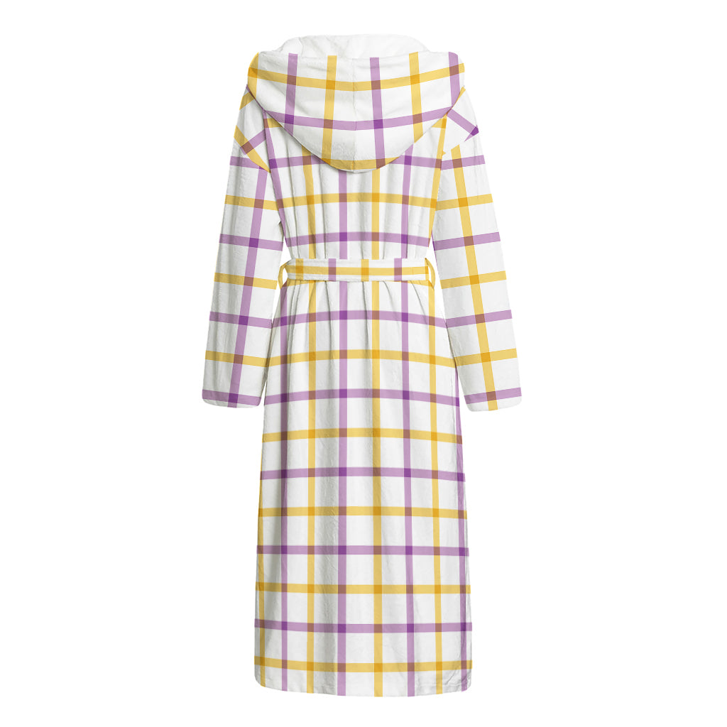 Yellow And Purple Tattersall Print Hooded Bathrobe