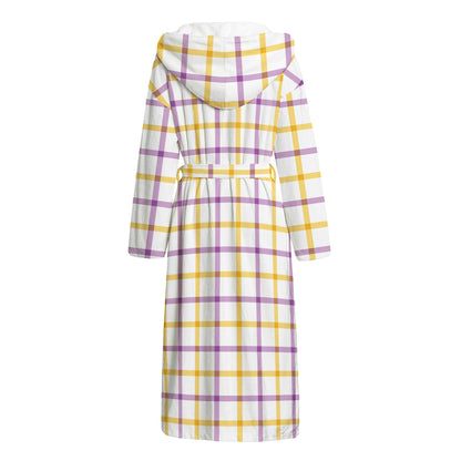 Yellow And Purple Tattersall Print Hooded Bathrobe