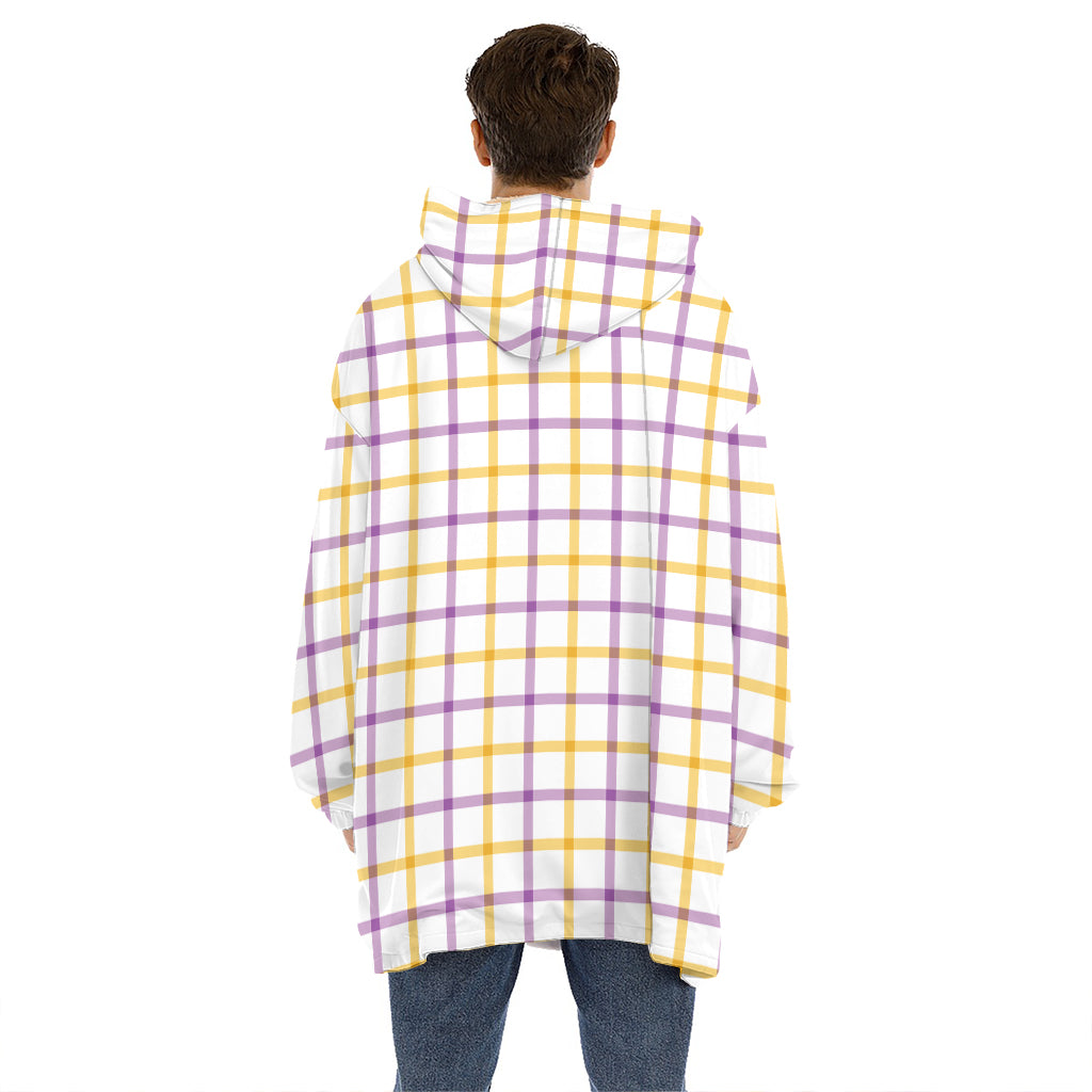 Yellow And Purple Tattersall Print Hoodie Blanket