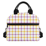 Yellow And Purple Tattersall Print Insulated Lunch Bag