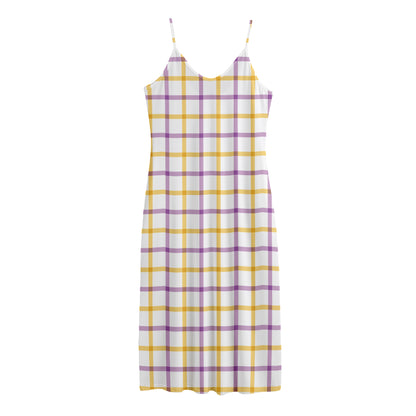 Yellow And Purple Tattersall Print Jersey Midi Cami Dress