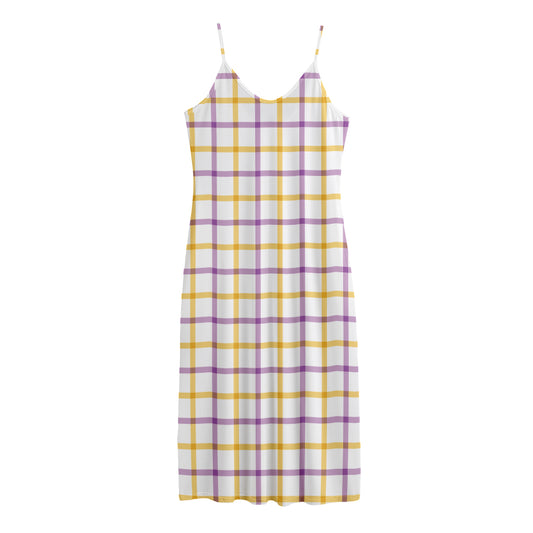 Yellow And Purple Tattersall Print Jersey Midi Cami Dress