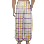 Yellow And Purple Tattersall Print Lantern Pants