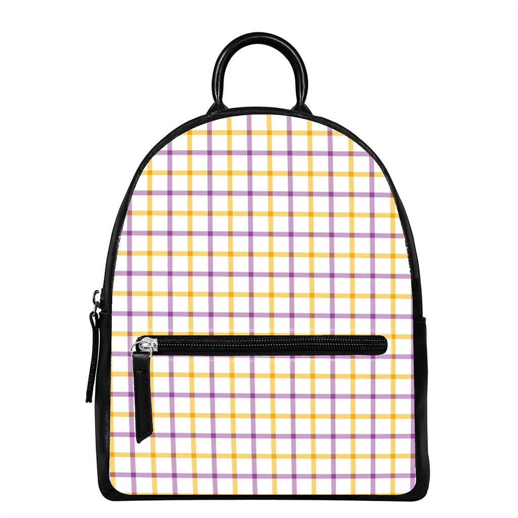 Yellow And Purple Tattersall Print Leather Backpack
