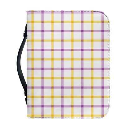 Yellow And Purple Tattersall Print Leather Bible Cover