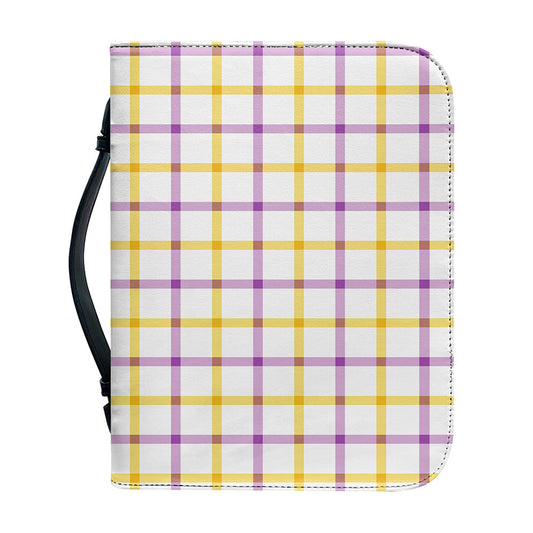 Yellow And Purple Tattersall Print Leather Bible Cover