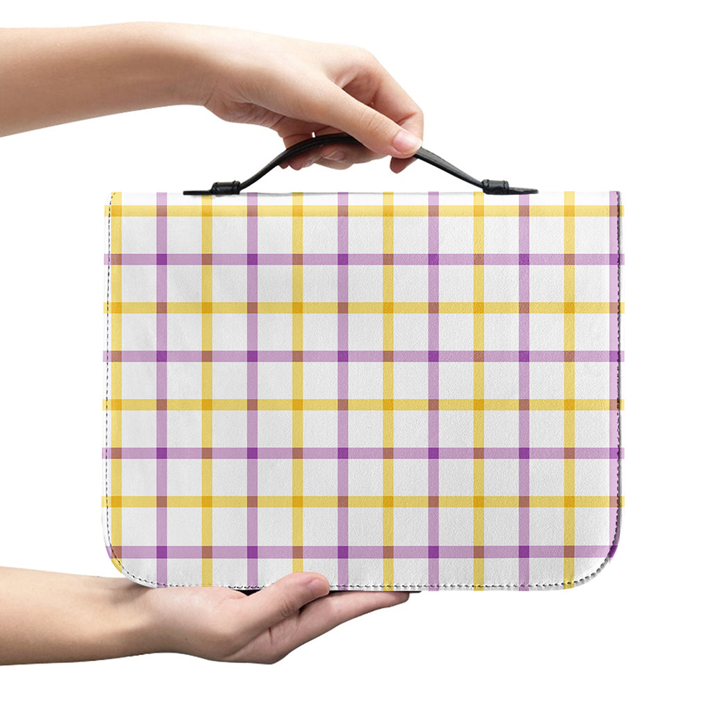Yellow And Purple Tattersall Print Leather Bible Cover