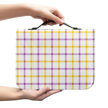 Yellow And Purple Tattersall Print Leather Bible Cover