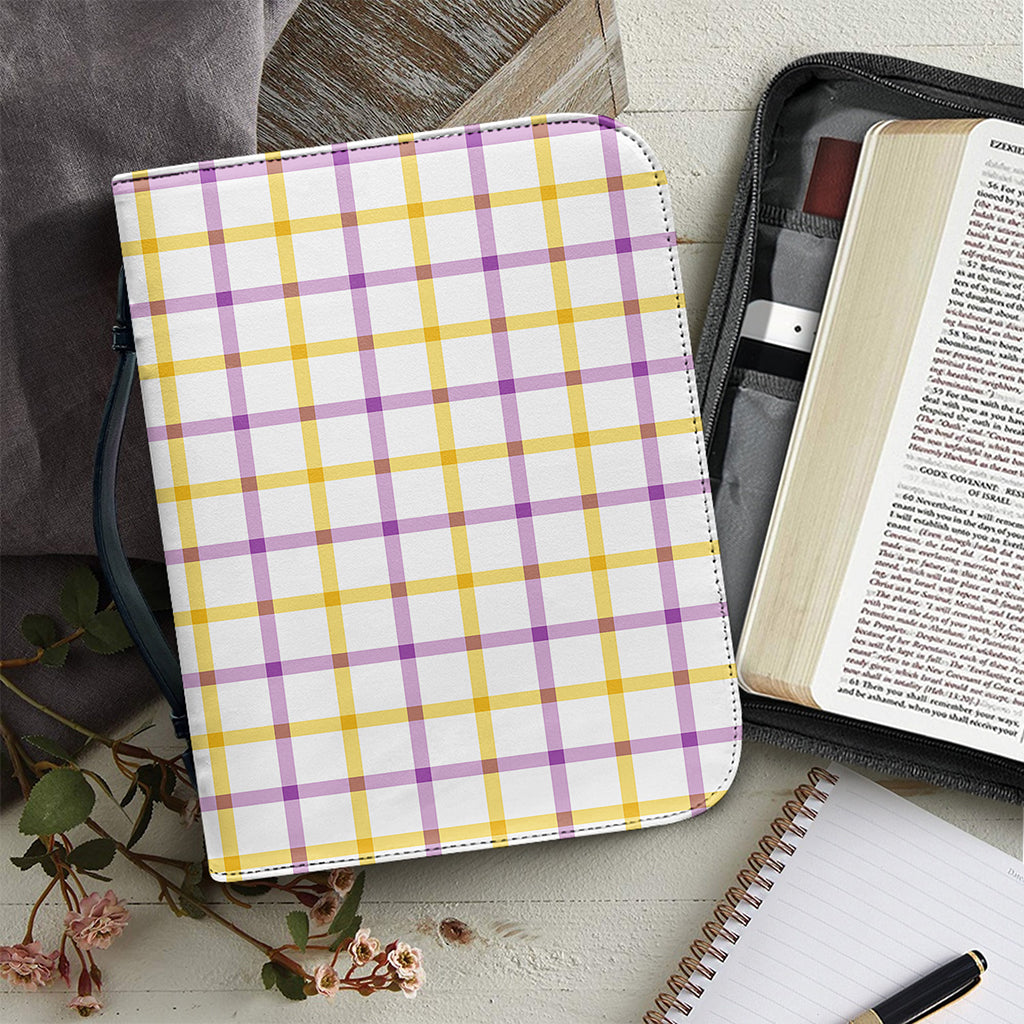 Yellow And Purple Tattersall Print Leather Bible Cover