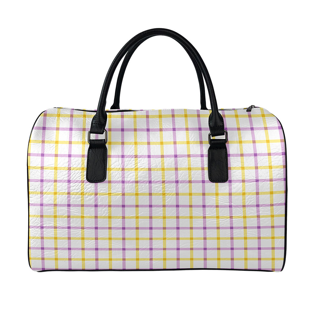 Yellow And Purple Tattersall Print Leather Duffle Bag