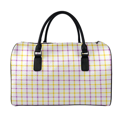Yellow And Purple Tattersall Print Leather Duffle Bag