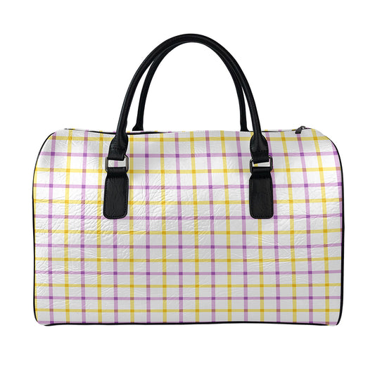 Yellow And Purple Tattersall Print Leather Duffle Bag