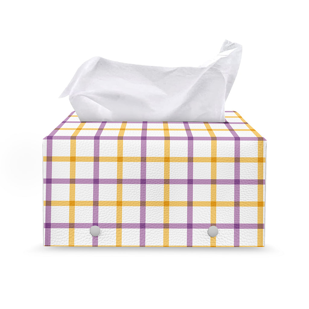 Yellow And Purple Tattersall Print Leather Tissue Box Cover