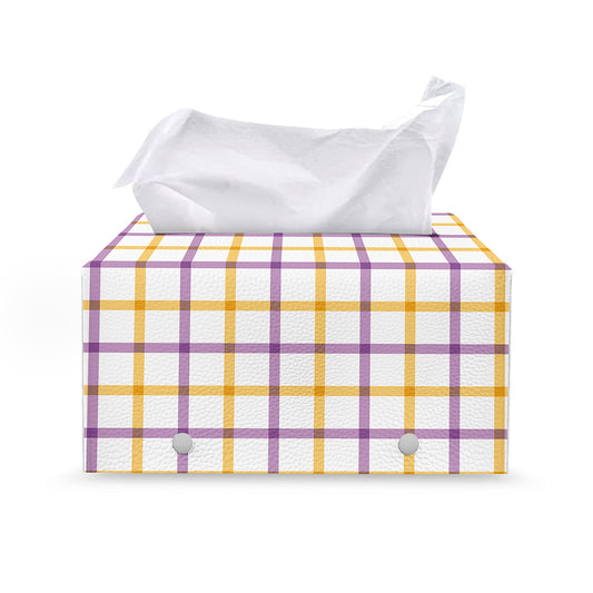 Yellow And Purple Tattersall Print Leather Tissue Box Cover