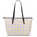 Yellow And Purple Tattersall Print Leather Tote Bag With Zipper