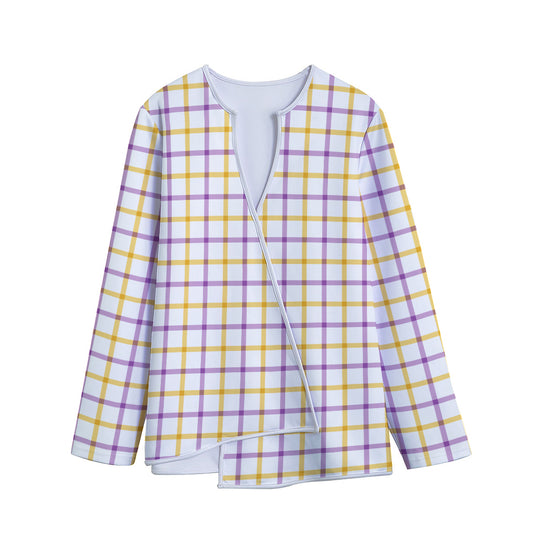 Yellow And Purple Tattersall Print Long Sleeve Short Coat