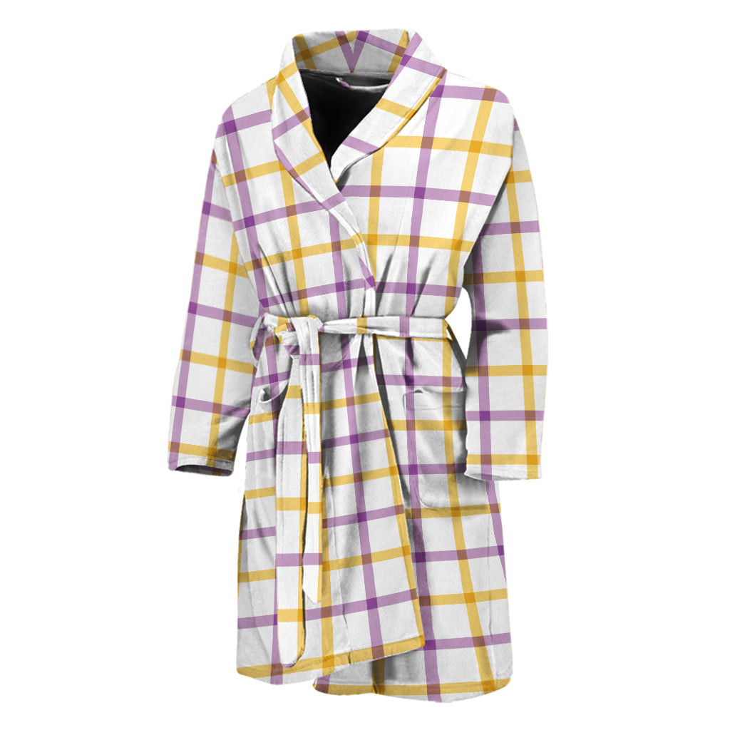Yellow And Purple Tattersall Print Men's Bathrobe