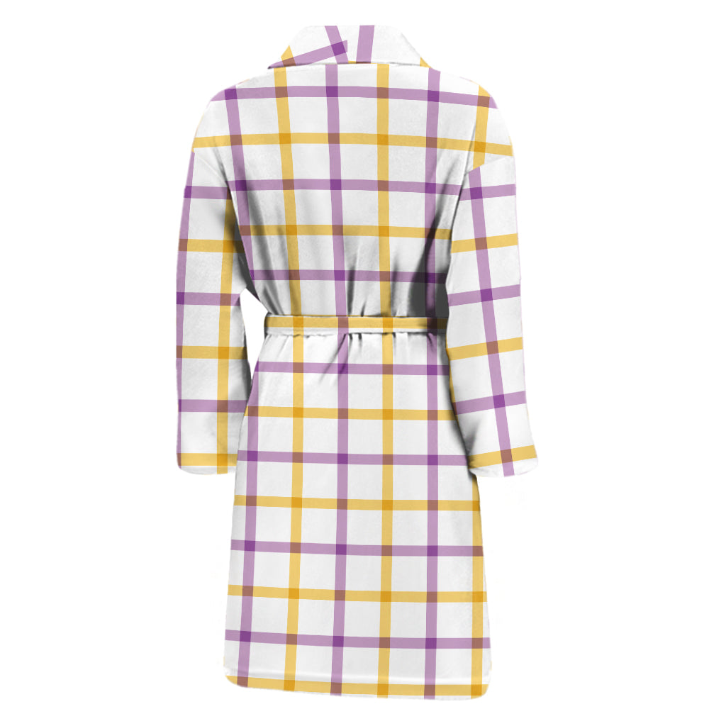 Yellow And Purple Tattersall Print Men's Bathrobe