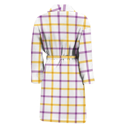Yellow And Purple Tattersall Print Men's Bathrobe