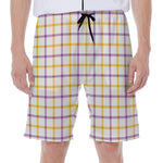 Yellow And Purple Tattersall Print Men's Beach Shorts