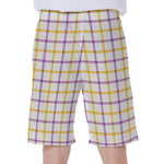 Yellow And Purple Tattersall Print Men's Beach Shorts