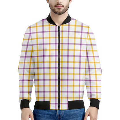 Yellow And Purple Tattersall Print Men's Bomber Jacket