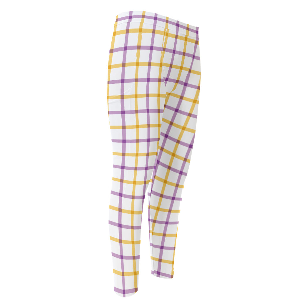Yellow And Purple Tattersall Print Men's Compression Pants