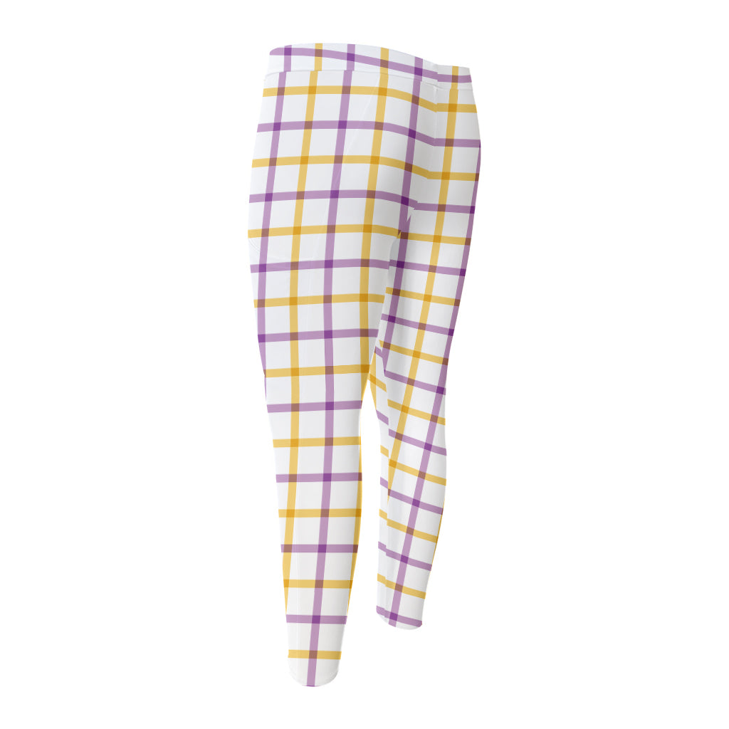 Yellow And Purple Tattersall Print Men's Compression Pants
