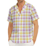 Yellow And Purple Tattersall Print Men's Deep V-Neck Shirt