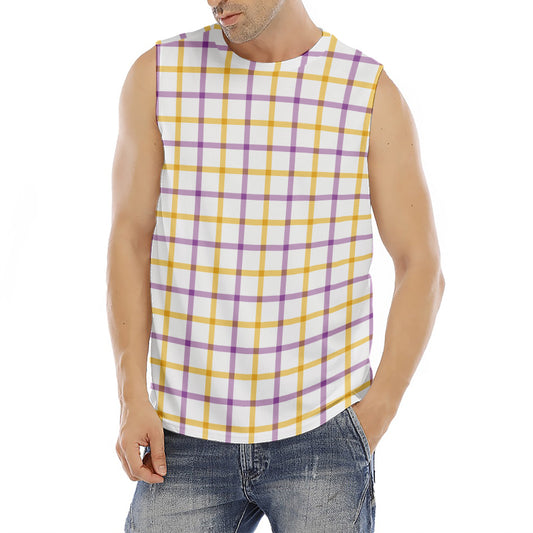 Yellow And Purple Tattersall Print Men's Fitness Tank Top