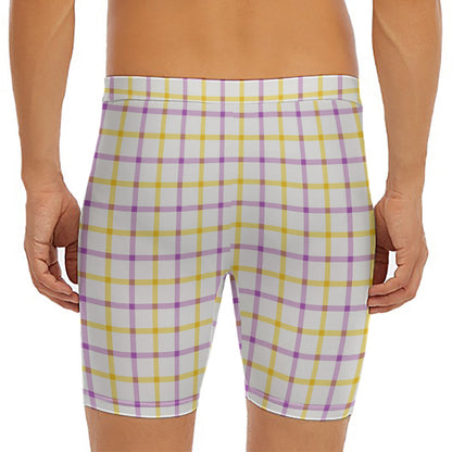 Yellow And Purple Tattersall Print Men's Long Boxer Briefs