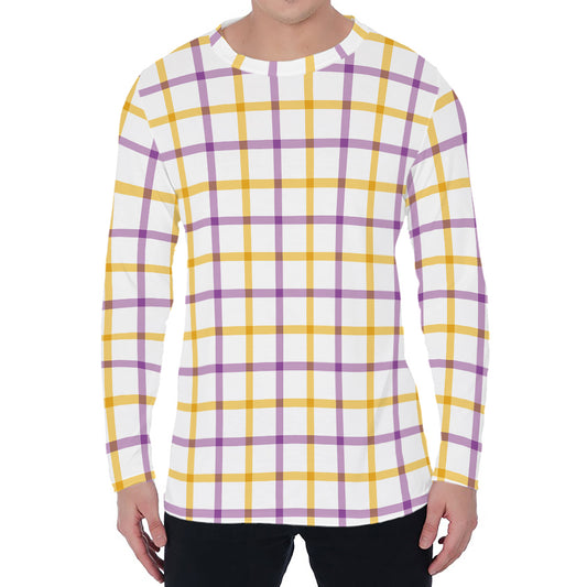 Yellow And Purple Tattersall Print Men's Long Sleeve T-Shirt