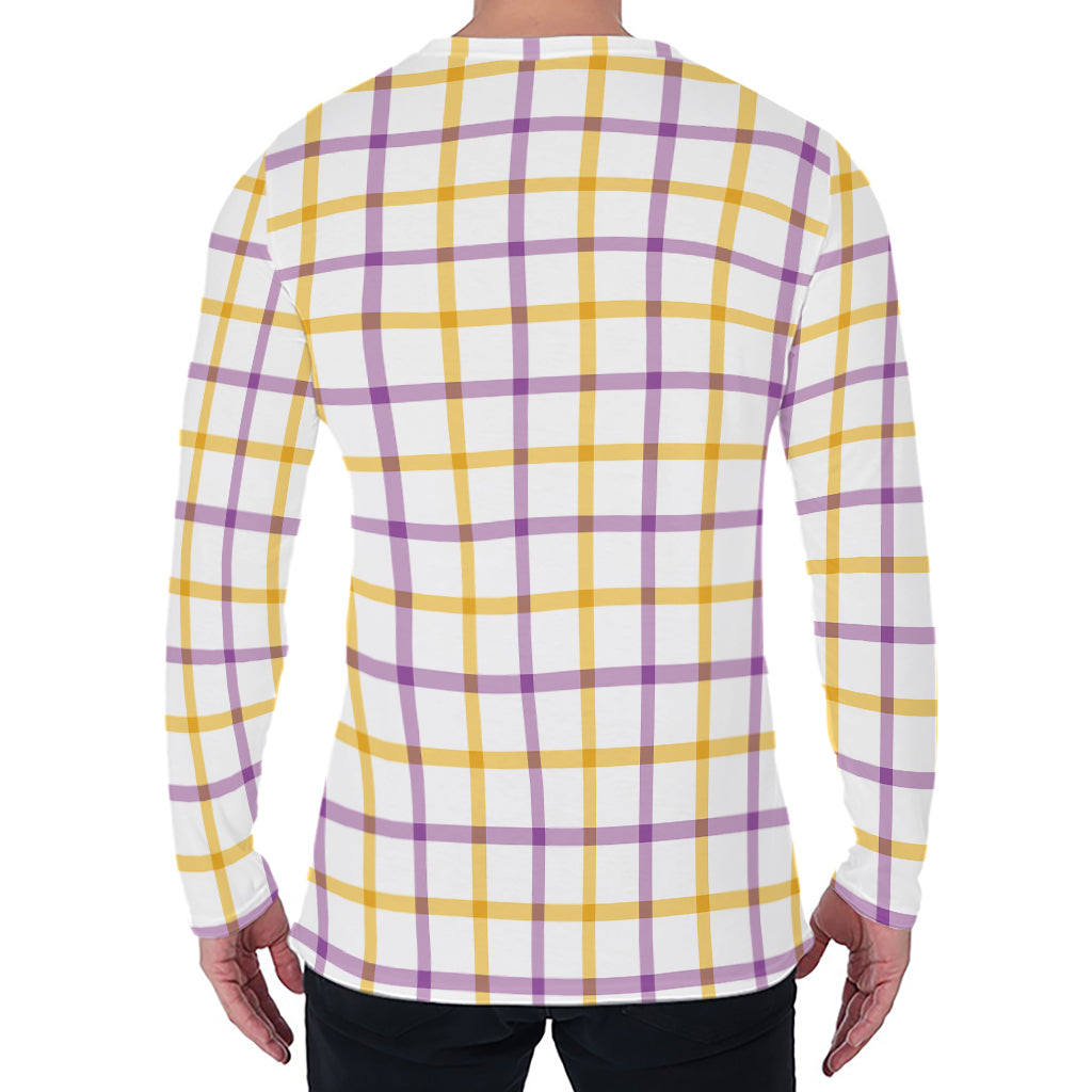 Yellow And Purple Tattersall Print Men's Long Sleeve T-Shirt