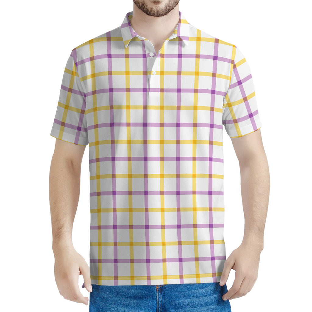 Yellow And Purple Tattersall Print Men's Polo Shirt