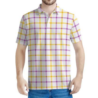 Yellow And Purple Tattersall Print Men's Polo Shirt