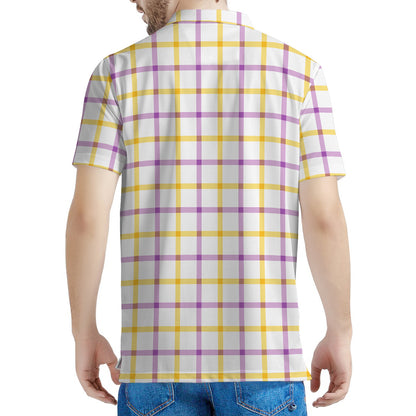 Yellow And Purple Tattersall Print Men's Polo Shirt