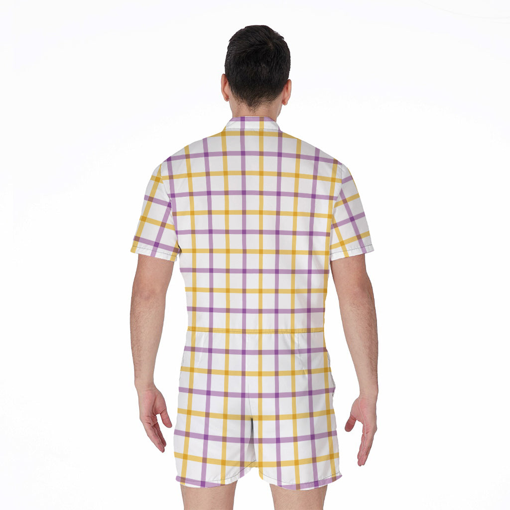 Yellow And Purple Tattersall Print Men's Rompers