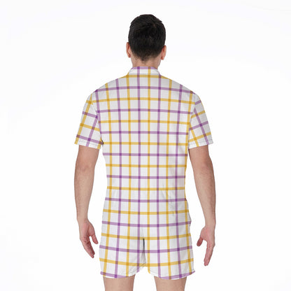 Yellow And Purple Tattersall Print Men's Rompers