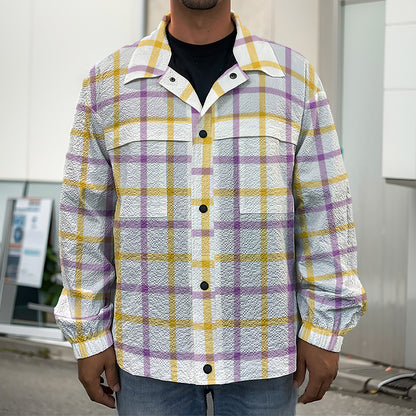Yellow And Purple Tattersall Print Men's Shirt Jacket