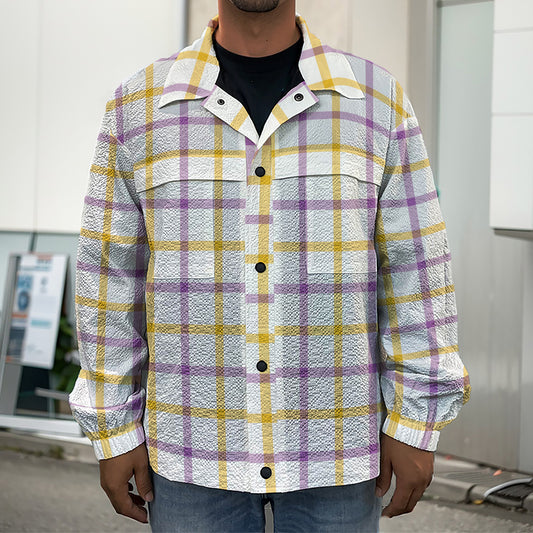 Yellow And Purple Tattersall Print Men's Shirt Jacket