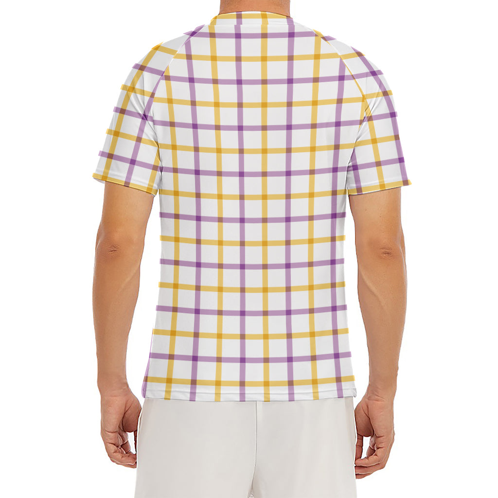 Yellow And Purple Tattersall Print Men's Short Sleeve Rash Guard