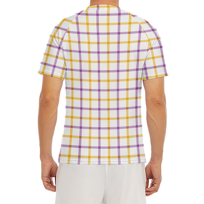 Yellow And Purple Tattersall Print Men's Short Sleeve Rash Guard
