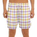 Yellow And Purple Tattersall Print Men's Split Running Shorts