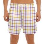 Yellow And Purple Tattersall Print Men's Split Running Shorts