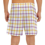 Yellow And Purple Tattersall Print Men's Split Running Shorts