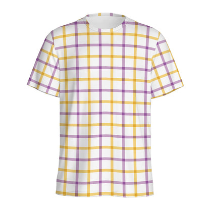 Yellow And Purple Tattersall Print Men's Sports T-Shirt