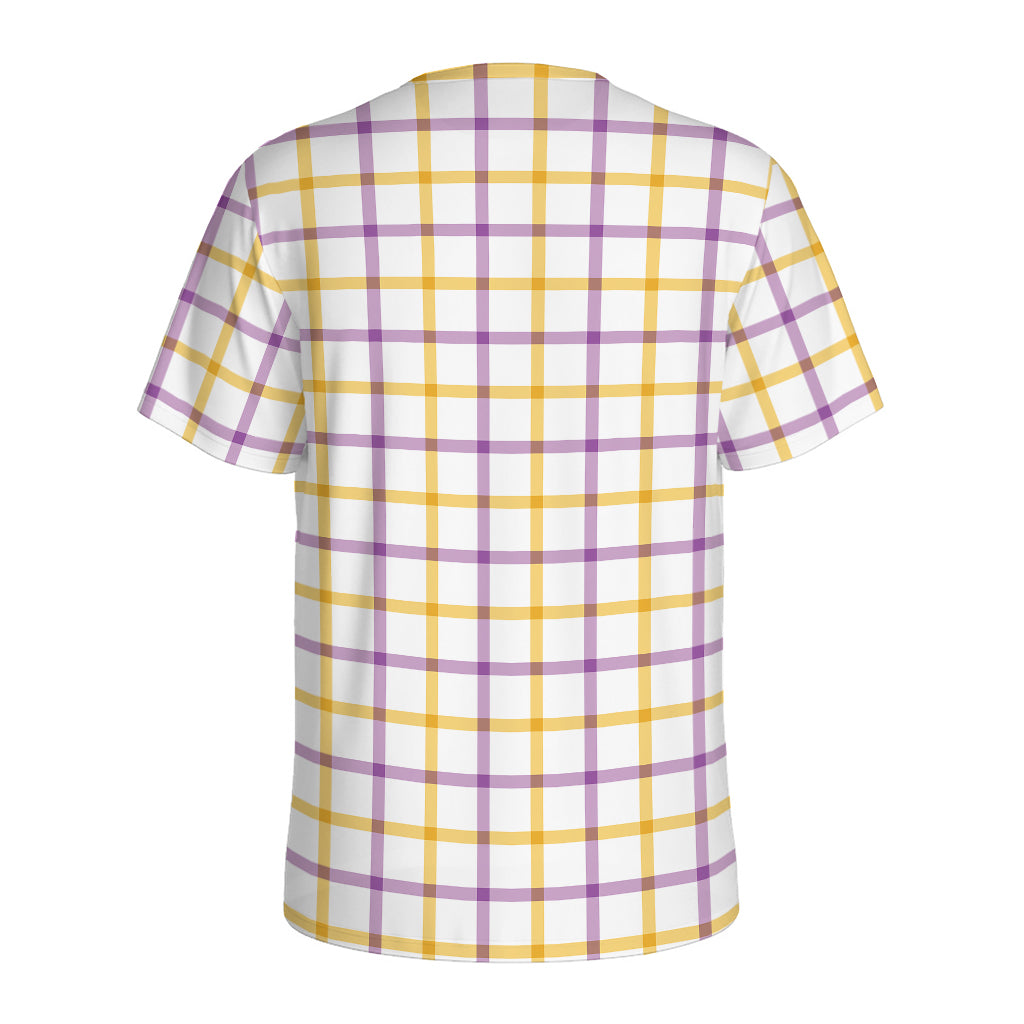 Yellow And Purple Tattersall Print Men's Sports T-Shirt